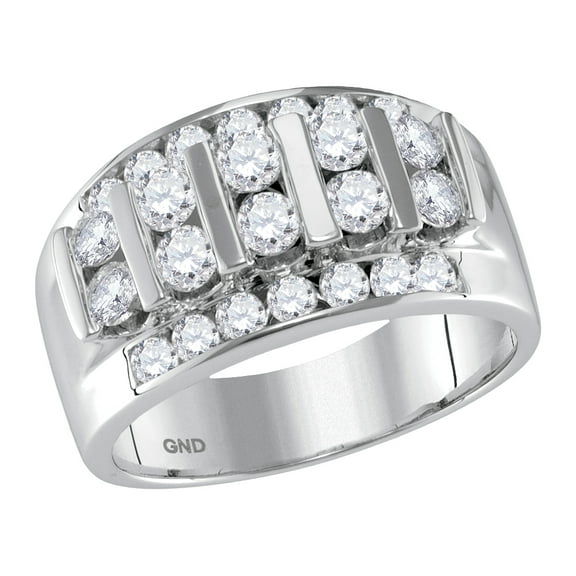 14kt White Gold Mens Round Channel-set Diamond Striped Wedding Band Ring 2.00 Cttw