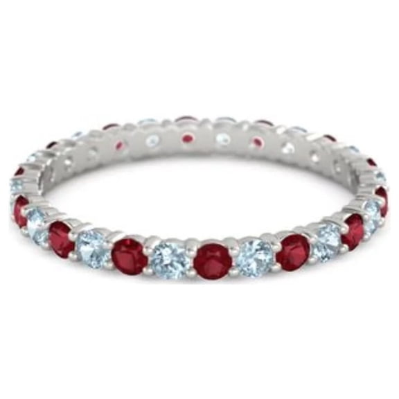 Mooneye 2mm Round Shape Ruby & Aquamarine 925 Sterling Silver Full Eternity Mother's Day Gift Ring