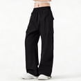thumbnail image 5 of Hurxie Women's Cargo Pants Baggy Parachute Pants Joggers Y2k Trendy Stretchy High Waist Wide Leg Trousers with Pockets Black,M, 5 of 7