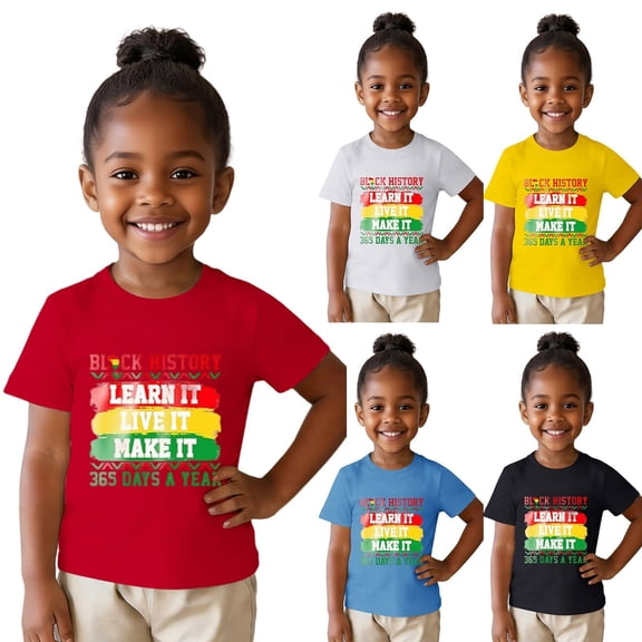 Girls T Shirts Toddler Empowering Black History Month Graphic Tee Top Girls' Tops Black 6-7 Years