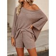 thumbnail image 2 of 2 PCS Off Shoulder Women's Outfits Sweater Sets Knit Top Shorts Matching Suits Cute Pajama Lounge Set, 2 of 6