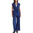 thumbnail image 1 of INSPIRAR CHIC Conjuntos de Verano de 2 Piezas para Mujeres, con Mangas Cortas, Casual de Trabajo, Pantalones de Pierna Ancha, XL Azul Marino, 1 of 6