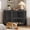 Black relief + black iron frame, variant on 42.5" Corner Dog Crate Furniture, Wooden Indoor Dog Kennel with 360° Rotating Door & Stainless Steel Feeding Bowls, Decorative End Table Style Dog Cage for Small Breeds, Black