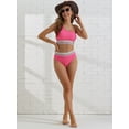 thumbnail image 5 of DARING DIVA Women's 2 Piece Ribbed One Shoulder Color Braided Trim Bikini Set XS Rose Red, 5 of 6
