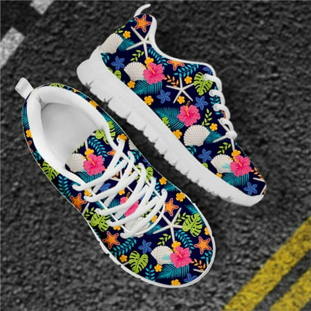 

Tropical Plant Red Hibiscus Print Luxury Designer Women s Shoes Casual Mesh Sneakers Woman Flats Lace-up Ladies Walking Shoes