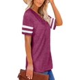 thumbnail image 4 of CHUANK T-Shirts à Manches Courtes pour Femmes Été Col en V Tuniques Rayées Hauts Décontractés Chemises pour Femmes, 4 of 7
