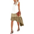 thumbnail image 4 of Seyurigaoka Women Summer Ruffled Sleeve Dress, Contrast Color/Solid Color Square Neck Irregular Hem Dress for Beach, Date, 4 of 6