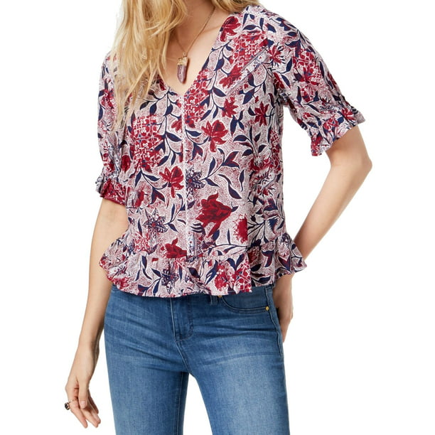 Lucky Brand - Womens Floral Puff Sleeve Peplum Top XL - Walmart.com ...