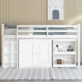 thumbnail image 2 of Twin Size Low Loft Bed with Pulling-Out Desk and Storage Cabinets, Multiple Functions Wooden Loft Bed Frame with Storage Shelves and Drawers for Teens Boys Girls, White, 2 of 8