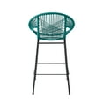 thumbnail image 6 of Bar Stools, Outdoor Barstools Set of 2, PE Wicker Seat and Backrest with Black Iron Frame, Ergonomic Counter Height Stools for Patio, Kitchen, or Bar in Teal, 6 of 11