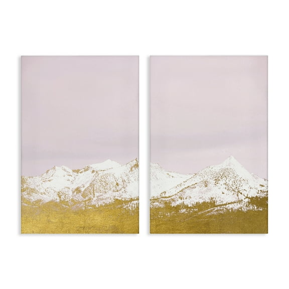 Stupell Industries Snow Tipped Mountains on Pink Landscape & Nature Painting Wrapped Canvas Canvas Art Print Wall Art, 16 x 24, Set of 2
