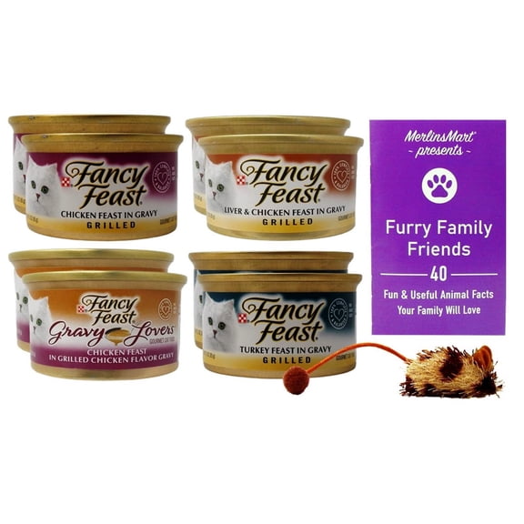 Adult Cat Food 4 Flavor Grilled Sampler (2) Each: Liver Chicken, Turkey, Gravy Lovers Chicken, Chicken (3 Ounces)   MerlinsMart Zine | Catnip Toy | Fancy Feast