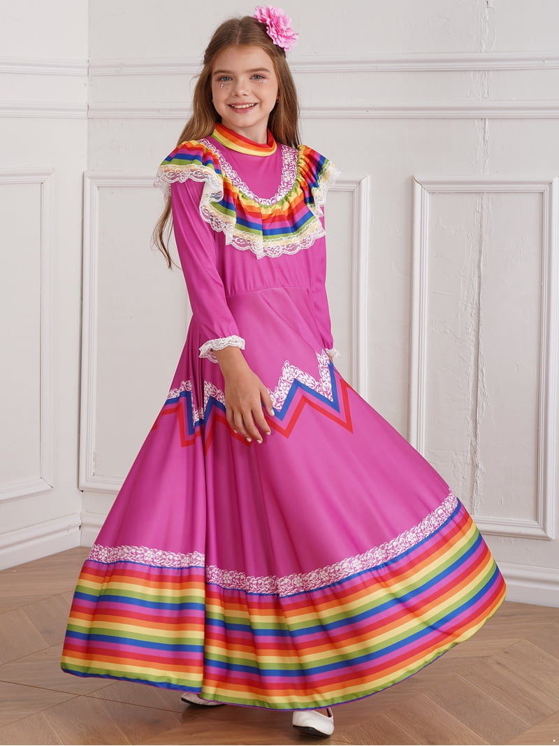 TiaoBug Girls Mexican Folklorico Dance Dress Long Sleeve National Dancewear with Flower Hair Clip Pink 11-12 - Walmart.com TiaoBug Girls Mexican Folklorico Dance Dress Long Sleeve National Dancewear with Flower Hair Clip Pink 11-12 - Walmart.com