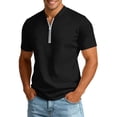 thumbnail image 2 of Mens T-Shirts with Zip Summer Plain V Neck Short Sleeve Dress Shirts Casual Tops, 2 of 5