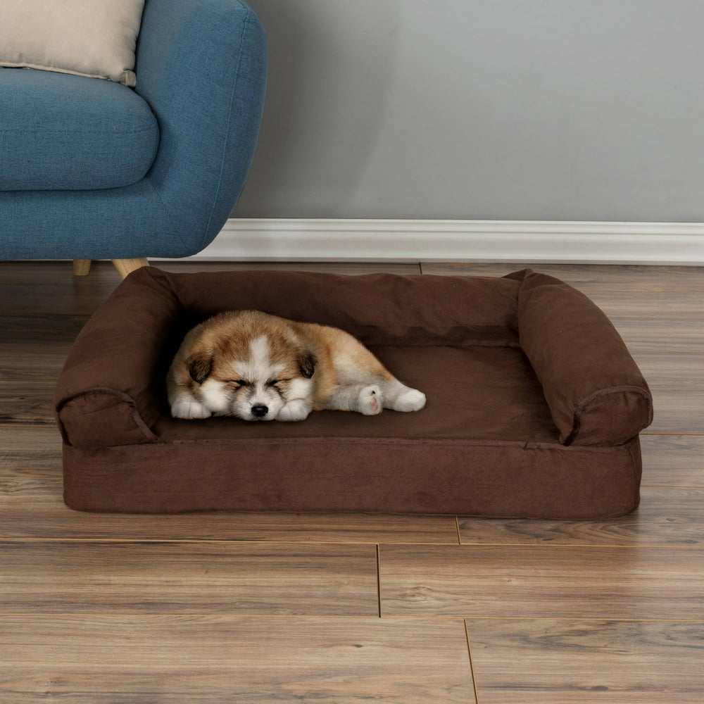 Orthopedic Pet Sofa Bed with Memory Foam and Foam Stuffed Bolsters by