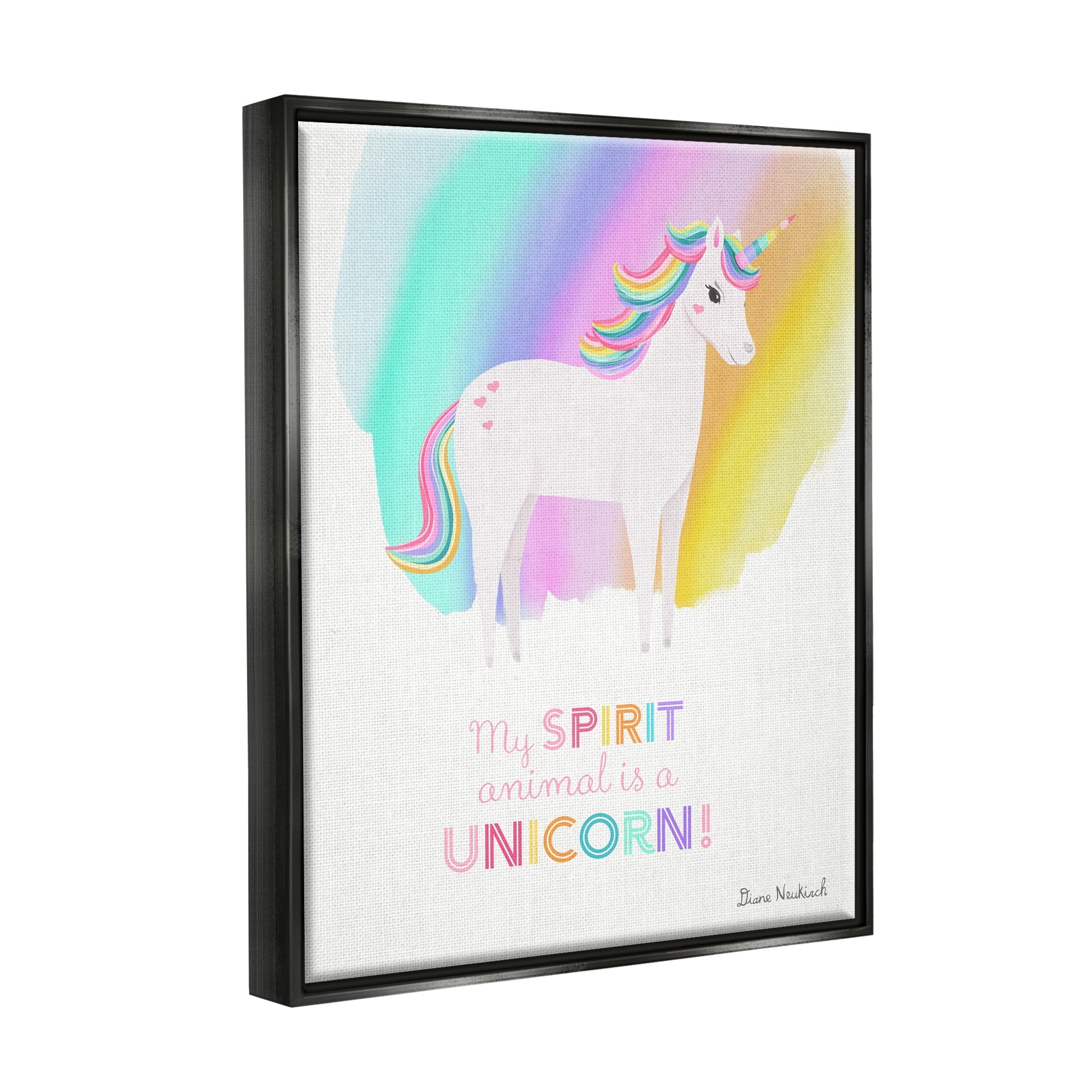 Stupell Industries Unicorn Spirit Animal Vivid Fantasy Rainbow Pony Graphic Art Metallic Gold Floating Framed Canvas Print Wall Art, Design by Diane Neukirch
