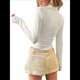 thumbnail image 3 of Camisa de Larga para Mujer, Cuello en V, Solapa, Corte Entallado, Punto Acanalado, Moda Ajustada. L, 3 of 7