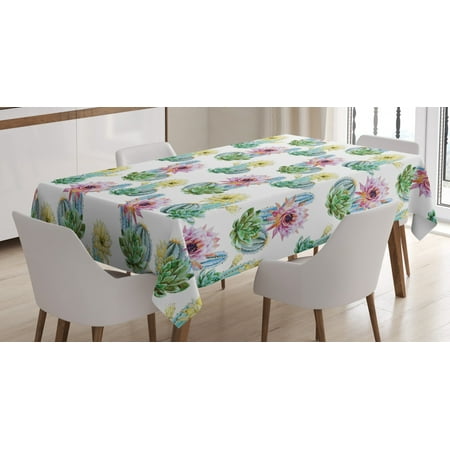 

Cactus Decor Tablecloth Hot Desert South Mexican Vintage Plant Cactus Flowers with Spikes Rectangular Table Cover for Dining Room Kitchen 60 X 90 Inches Pink Green and Blue by Ambesonne