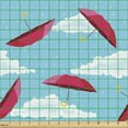 thumbnail image 2 of Umbrella Fabric by the Yard Upholstery, Illustration of Clouds Rainy Weather Raindrops Sky High Daytime Elements, Decorative Fabric for DIY and Home Accents, Dark Pink and Blue by Ambesonne, 2 of 5