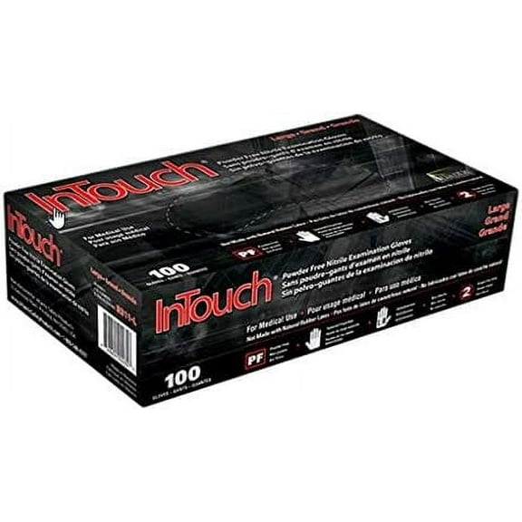 InTouch Powder Free Black Nitrile Examination Gloves, Small, 100-Pack