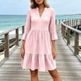 thumbnail image 4 of Blmnix Dress Women Gingham Dress Peplum A Line Dresses Vacation Dress Under Dresses 3/4 Sleeve Pink Mid-Length V-Neck Adaptable Summer Dress XL, 4 of 5