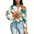 thumbnail image 4 of Royisotas Winter Womens Plus Tops Puffy Sleeve Casual Long Sleeve Soft Womens Button Down Blouse Collared Orange Floral Button up Shirts, 4 of 7