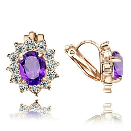 Purple crystal clip on earrings