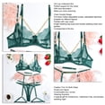 thumbnail image 3 of Lace Lingerie Set Feather Trim Chain Strappy 3/4 Cup Underwire Bra Panties with Garter Leg Loops for Honeymoon Dark Green Pink L, 3 of 4