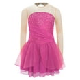 thumbnail image 3 of TSSOE Kids Girls Sequins Mesh Splice Figure Skating Dress Long Sleeves Ballroom Ballet Tutu Skirted Leotard Hot Pink 16, 3 of 5