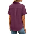 thumbnail image 5 of BRGZLK Women's Cotton Linen Shirt Summer Trendy Solid Color Lightweight Breathable Short Sleeve Button Down Business Casual Dressy Tops 2026 Wine 5XL, 5 of 5