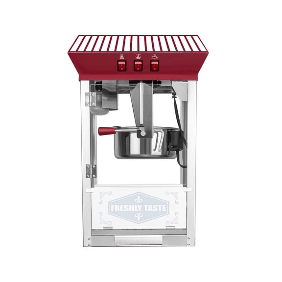 12 oz Red Popcorn Machine with Tempered Glass, 850W Countertop Kettle Makes 48 Cups.