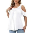 thumbnail image 2 of Abtuhar Tops for Women,Summer Plus Size Tops for Womens,Women's Plus Size Top Short Sleeved Basic Casual Round Neck Off Shoulder T-shirt Loose Fitting Cotton Shirt, 2 of 5