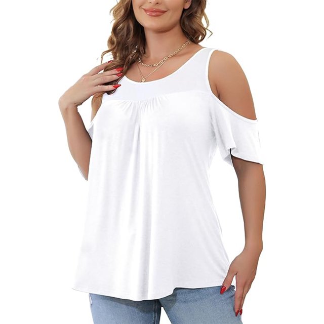DPTALR Haut Femme Grande Taille Manches Courtes Basique Décontracté Col Rond Épaules Dénudées T-shirt Ample en Coton