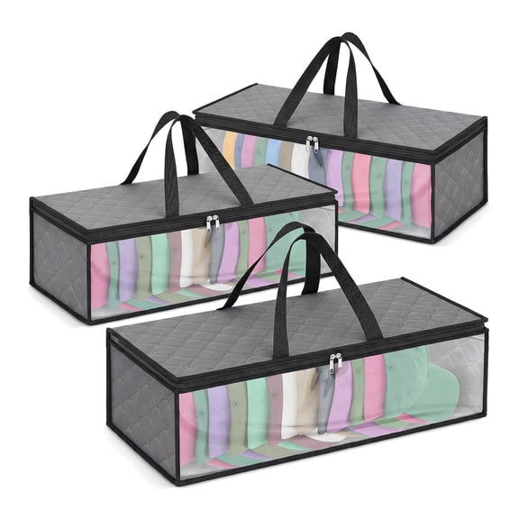 3 Pack Hat Storage for Baseball Caps,Hat Organizer Case & Hat Holder Rack – Hat Storage Bag for Baseball Caps – with 2 Carry Handles for Closet Moisture