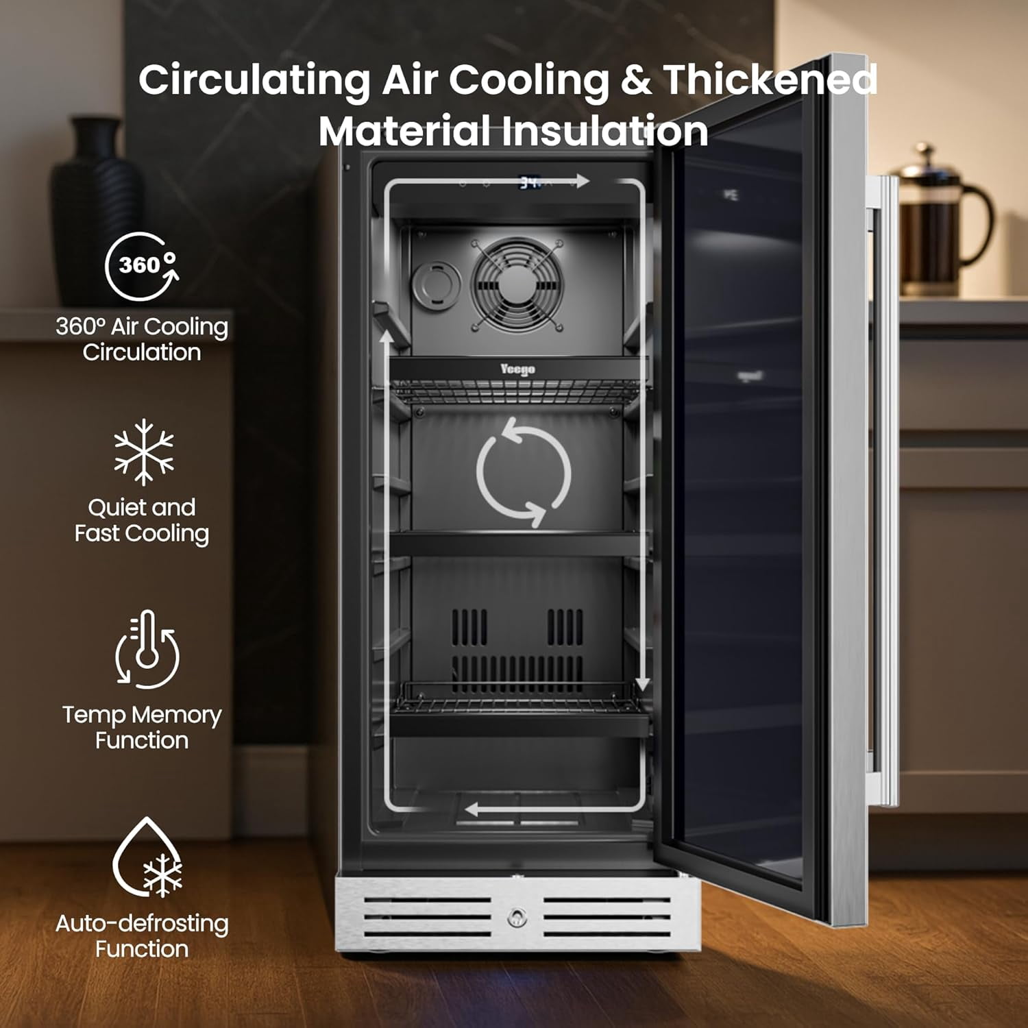 Yeego 15 Inch Beverage Refrigerator, 100 Can Beverage Cooler with Stainless Steel Door, Built-in Outdoor Refrigerator for Soda, Beer, Wine