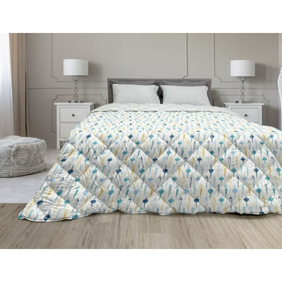 Floral Down Alternative Comforter, Summer Time Flowers Drawn by Hand Foliage Elements Outdoor Flourishes, Microfiber Quilt for All Season, 5 Sizes, Pale Orange and White, by Ambesonne