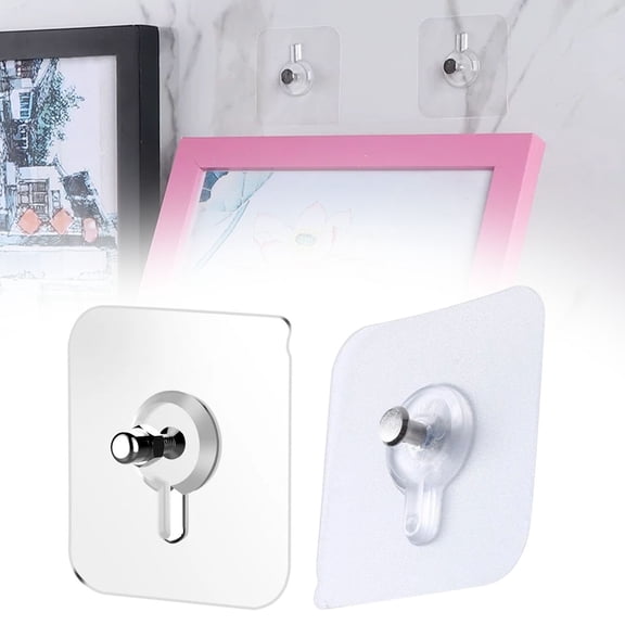 CoreLiving Adhesive Picture Hanging Hooks, Heavy Duty Drill Free Wall Hangers without Nails, Self Adhesive Screw Hooks for Frames and Decor, 1 Pack