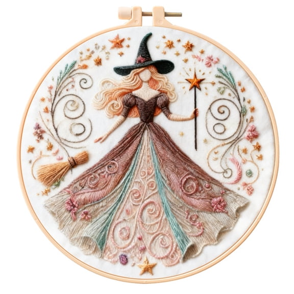 Feltsky Witch Embroidery Kits for Beginner - Including Everything to Make 8inch Craft Kit for Mom Grandma Girlfriend Birthday Present