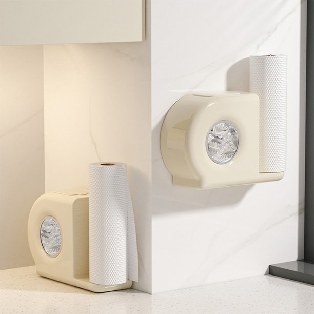 Organizador de pared de cocina 2 en 1 | Envoltura de plástico sin taladro y rejilla de papel de aluminio con filtro de malla | Caja de almacenamiento adhesiva de montaje en pared | Diseño que ahorra