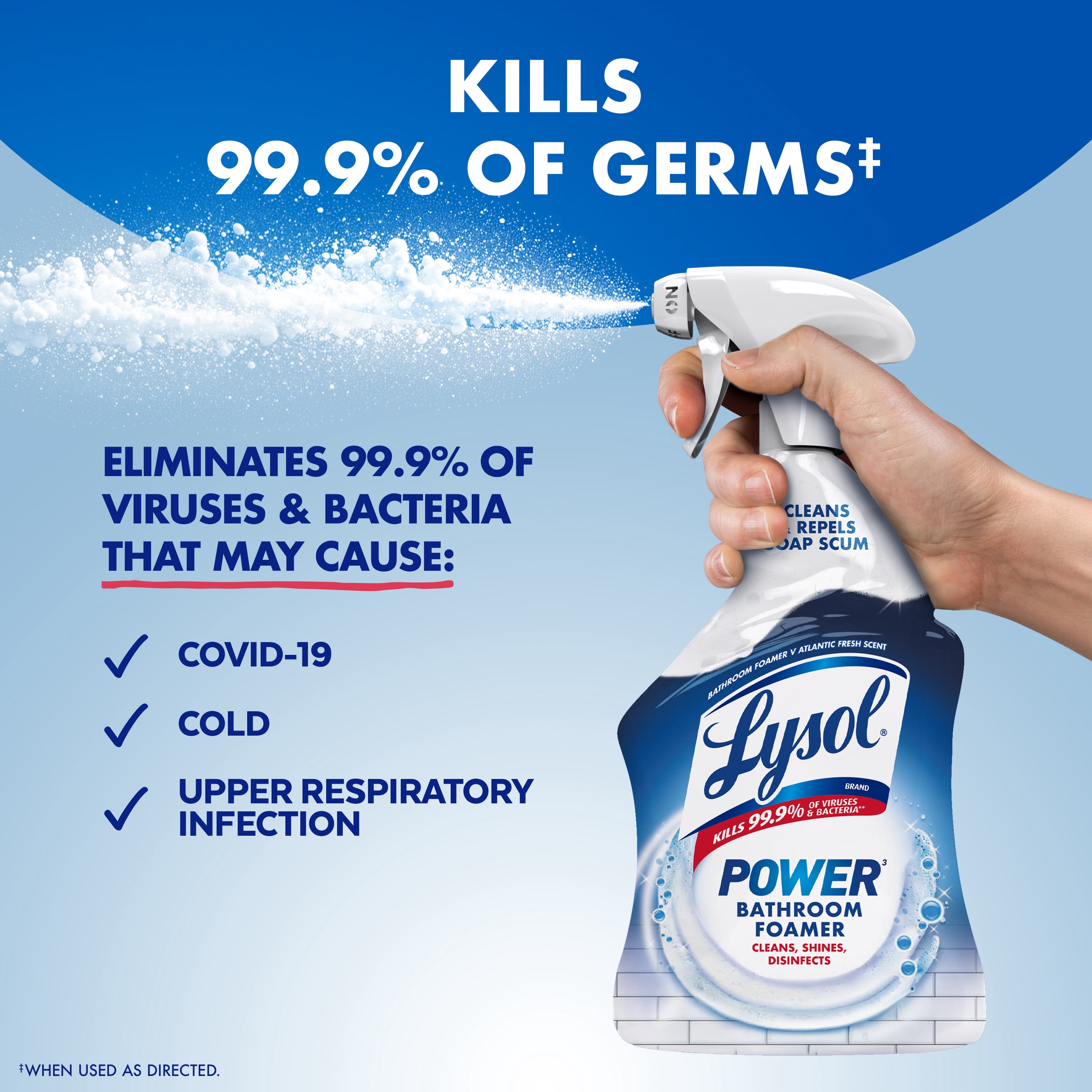 Lysol Power Foaming Bathroom Cleaner, Multipurpose Cleaner & Disinfectant Spray, Household Cleaning Supplies, for Bathtub, Tile, Sink & Shower, Zero Bleach, 32 fl oz