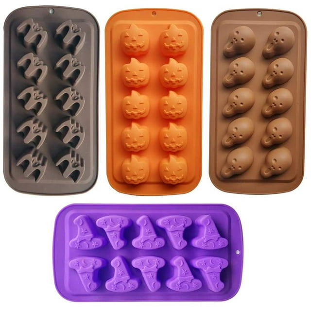 Halloween Candy Molds 4 Pcs Chocolate Molds Silicone with Ghost Pumpkin Bat & Witch Hat