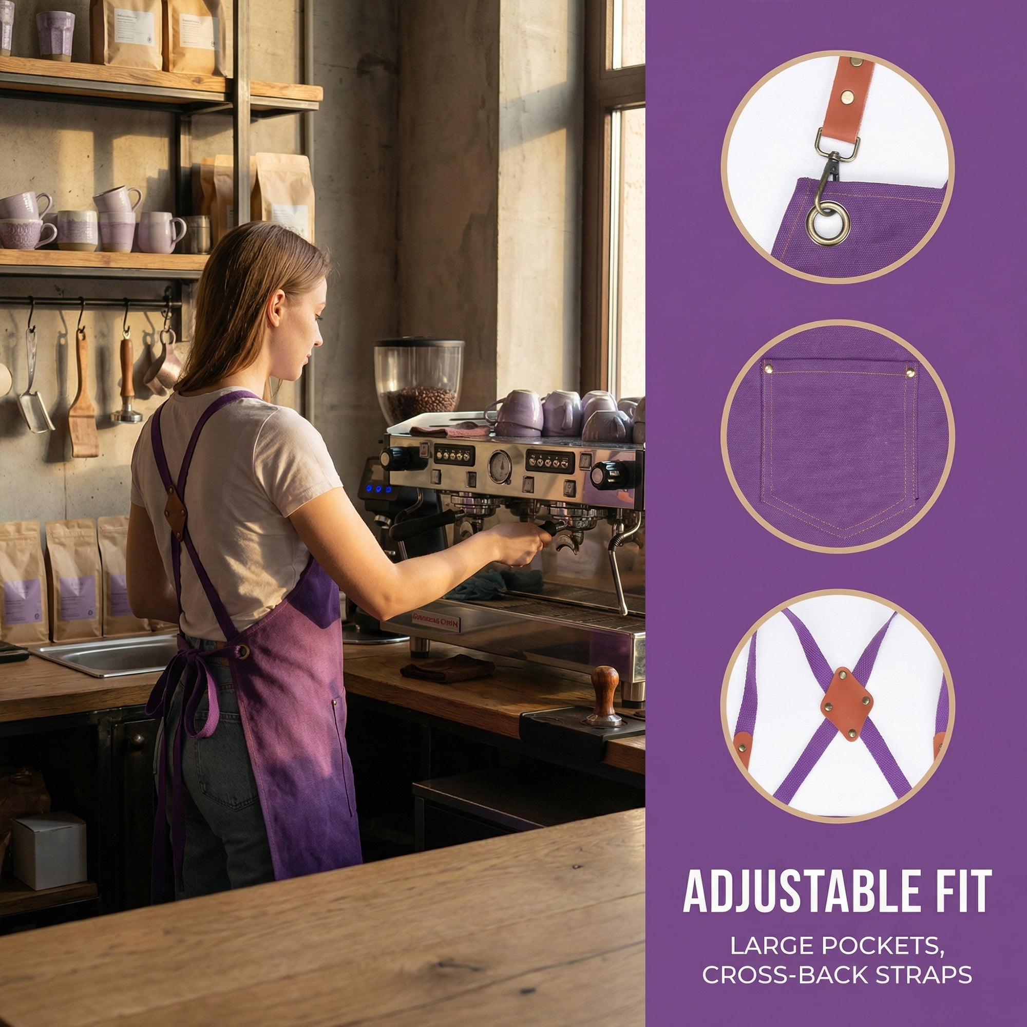 Unique Bargains Adjustable Cooking Apron with Pockets for Home and Kitchen Purple