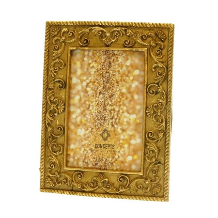 Gold Fleur Textured Scroll Braided Trim 4x6 Photo Picture Frame