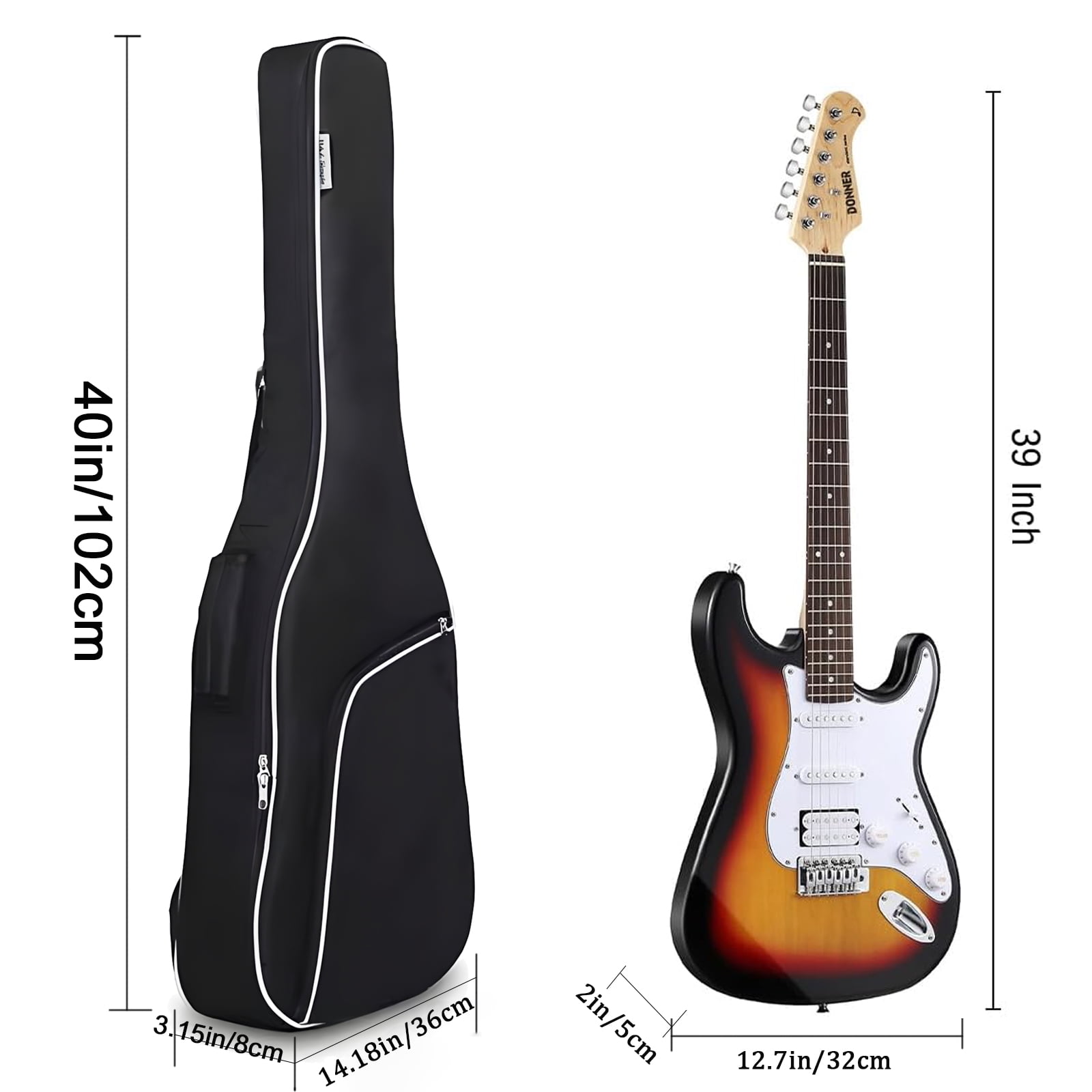 TBACW Electric Guitar Case - Electric Guitar Gig Bag 0.4 Inch Thick Padding Backpack Soft & Large Pocket & Back Hanger Loop Black (Electric Guitar Bag)
