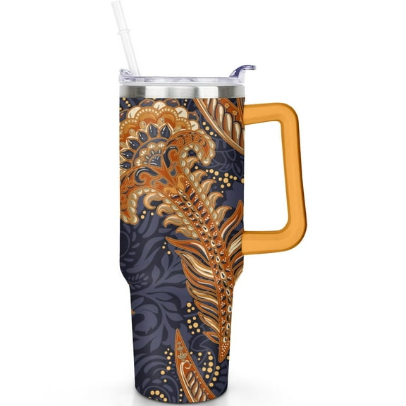 40oz Paisley Travel Tumbler Stainless Steel with Handle, Leak Proof Vacuum Insulated Flip Straw Lid Mug Gift for Men Women