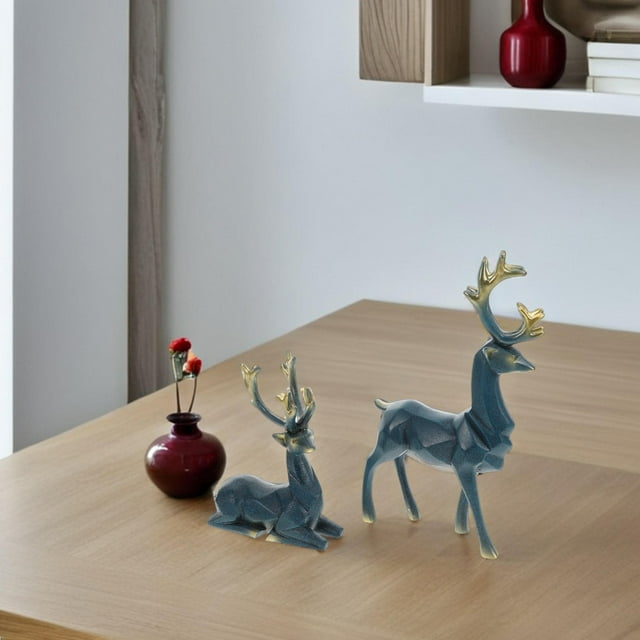 OULII 2 Pcs Sculpture Décorative Ornement Résine Bleue Décoration de Cabinet à Vin pour Salon