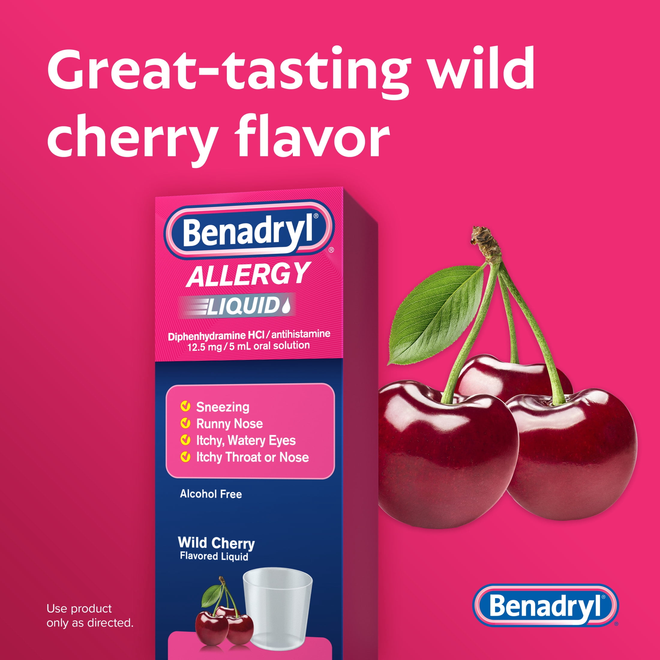 Benadryl Allergy Relief Liquid for Adults, Wild Cherry, 4 fl. oz