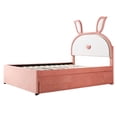 thumbnail image 4 of Bellemave Full Storage Bed Frame with Trundle, Upholstered Rabbit-Shape Platform Bed with LED Lights, Full Size Princess Bed with Storage for Teens Adults（Pink), 4 of 10