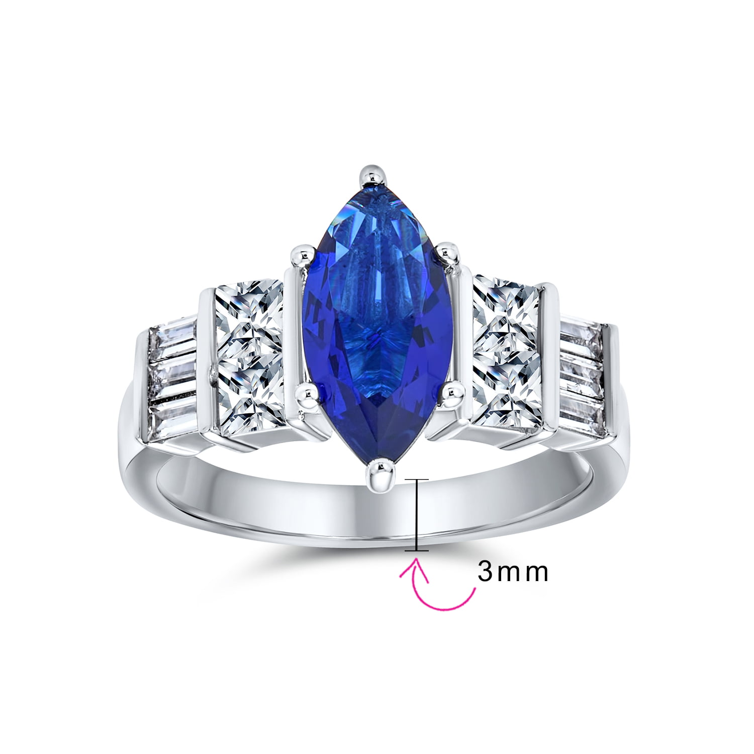 Stunning AAA Cr Blue Sapphire & Diamond ring in 14k gold over Sterling Silver 