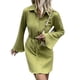 thumbnail image 1 of Vestido de manga larga con volantes, un solo pecho, encaje, diseño de solapa, vestido de mujer para el hogar, vacaciones, club, fecha, vacaciones, boda, verde, L, 1 of 8